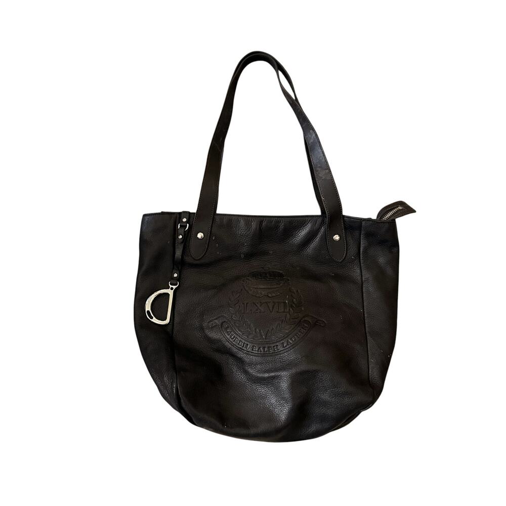Lauren Ralph Lauren Vintage Black Pebbled Leather Tote Shoulder Bag Purse